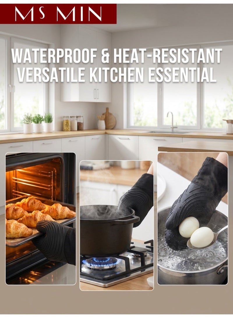 MS MIN Silicone Oven Gloves Set of 2 | Heat Resistant up to 250°C | Anti-Slip Textured Grip | Kitchen Baking Heat Protection Gloves - Image 3